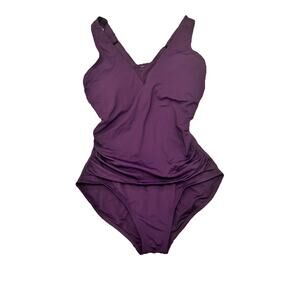 Lands' End Purple Ruched Criss Cross Slimming Swimsuit - Small